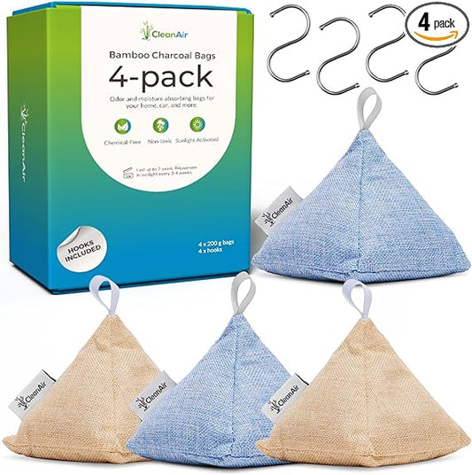 4-Pack Charcoal odor absorber, Activated charcoal odor absorber, Charcoal bags odor absorber, Bamboo charcoal air purifying bag, Charcoal bags odor absorber for home, Activated charcoal air purifier