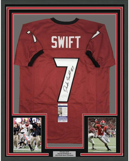 Framed Autographed/Signed D'Andre Swift 35x39 Georgia Red College Football Jersey JSA COA