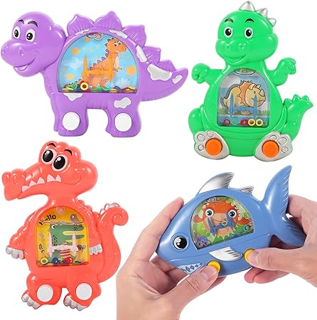 4 Pcs Animals Dinosaur Handheld Water Games, Water Toss Ring Game Aqua Toy Water Ring Game Retro Pastime Game for Kids Adults Travel Game, Christmas Stocking Stuffers Dinosaur Toys Gifts Party Favors