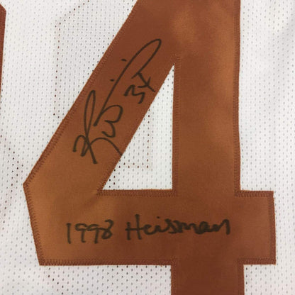 Autographed/Signed Ricky Williams 1998 Heisman Texas Longhorns White Football Jersey JSA COA