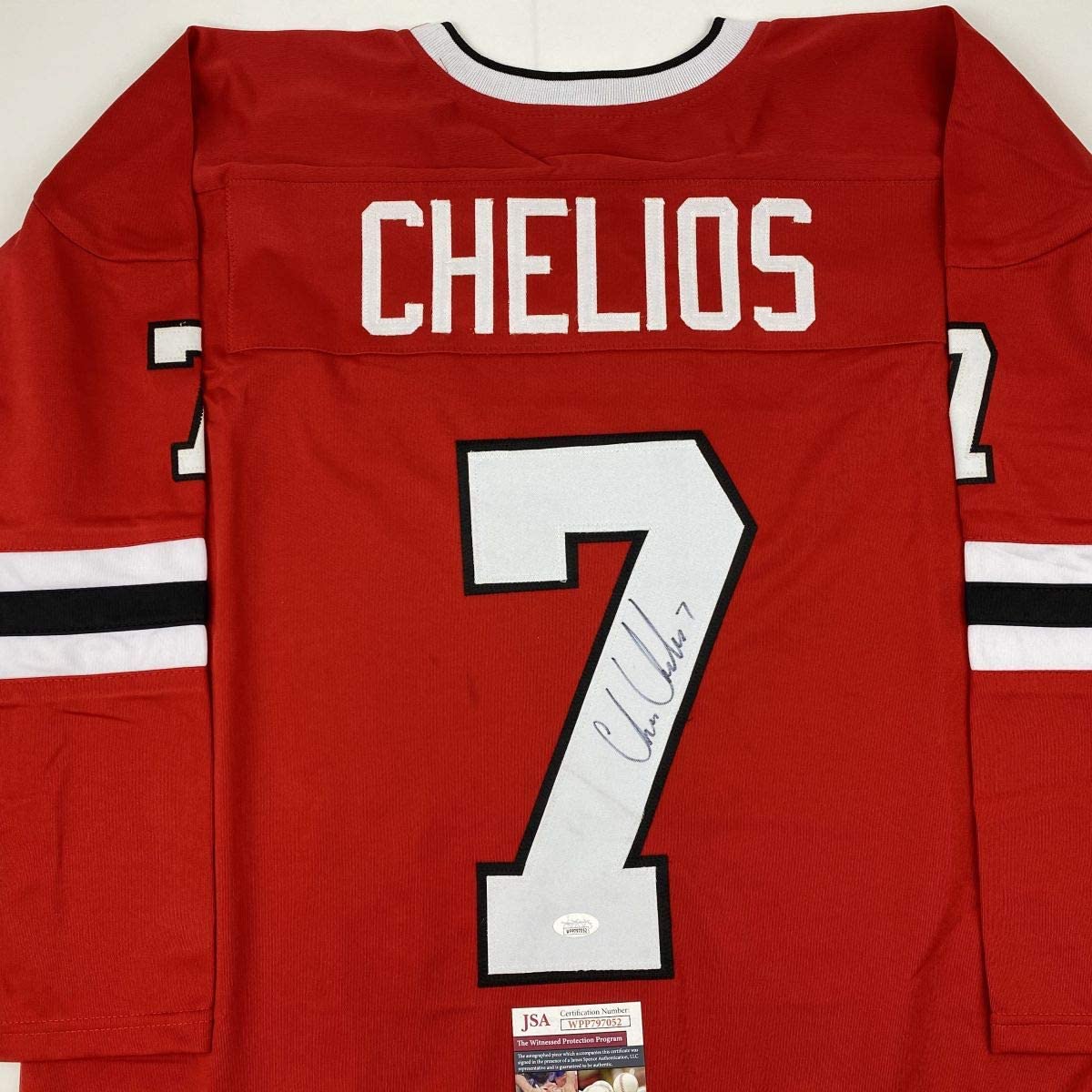 Autographed/Signed Chris Chelios Chicago Red Hockey Jersey JSA COA