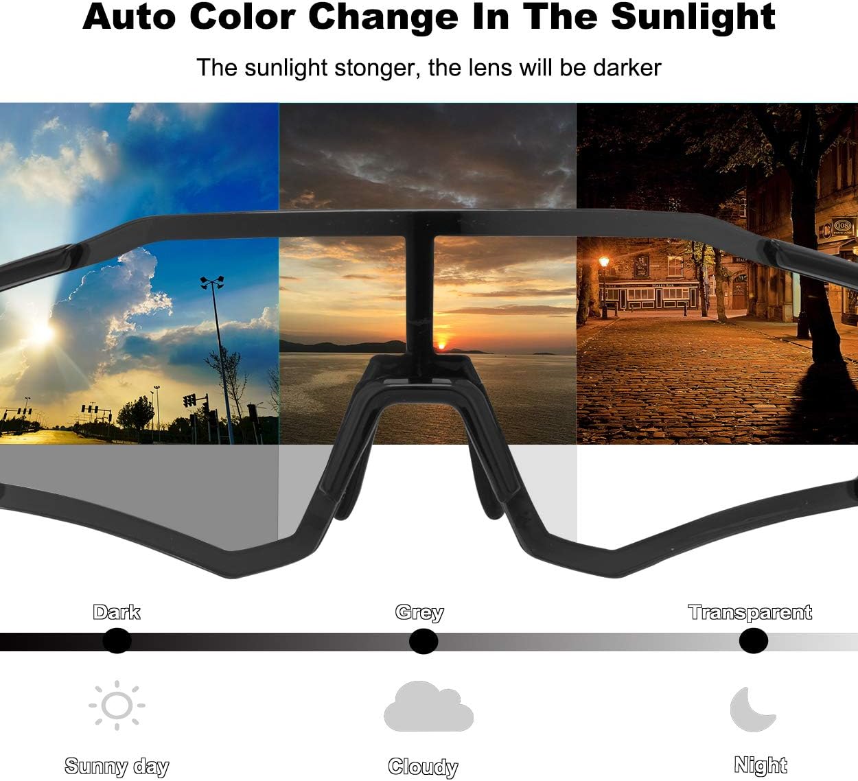 ROCKBROS Photochromic Cycling Sunglasses UV Protection Windproof Lightweight