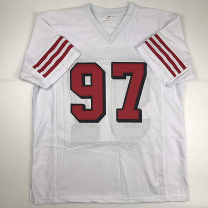 Autographed/Signed Nick Bosa San Francisco White Football Jersey JSA COA