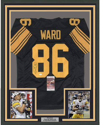 Framed Autographed/Signed Hines Ward 35x39 Pittsburgh Color Rush Football Jersey JSA COA