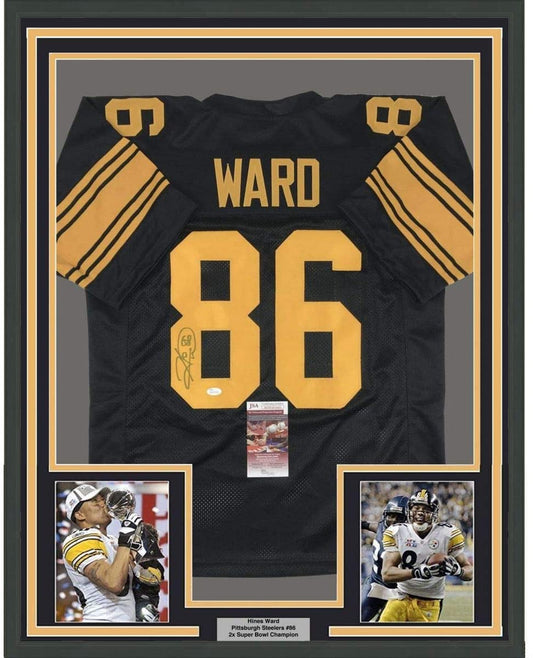 Framed Autographed/Signed Hines Ward 35x39 Pittsburgh Color Rush Football Jersey JSA COA
