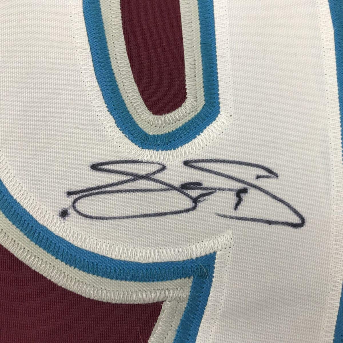 Framed Autographed/Signed Joe Sakic 35x39 Colorado Maroon Hockey Jersey Beckett BAS COA