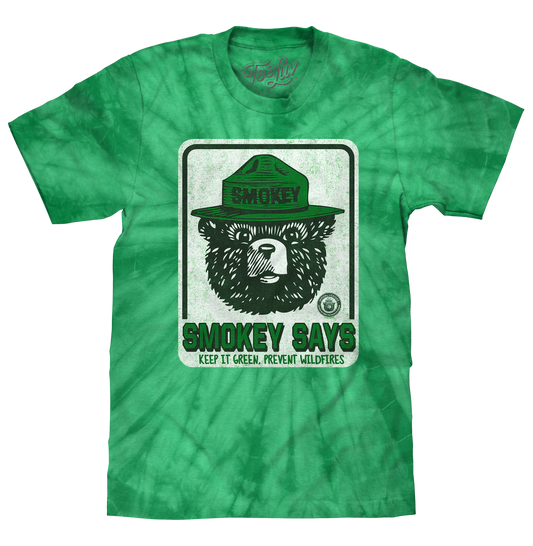 Smokey Bear Keep it Green, Prevent Wildfires Tie Dye T-Shirt - Kelly Green Tie Dye