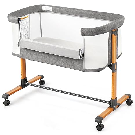 Ktaxon Baby Bassinet Bedside Bassinet, Baby Cradle with Machine-Washable Sheets, Four-Sided Breathable Mesh, 6 Height Adjustable, 360ë�Swivel Wheel with Brake, Elegant Wood Grain Leg