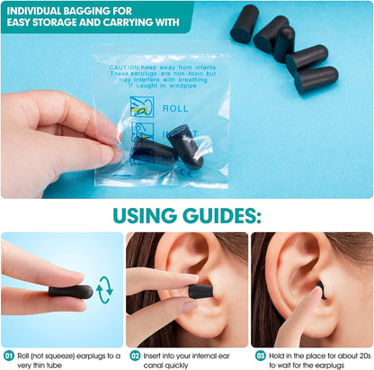 50 Pairs Earplugs for Noise Canceling Ear Plugs for Sleep Work Snoring Sound Canceling Blocking Construction Loud Noise Reducing Soft Foam Earplugs