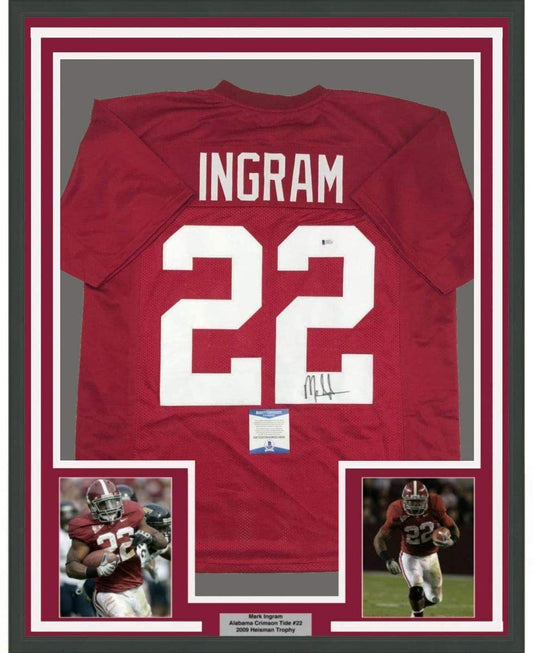 Framed Autographed/Signed Mark Ingram 35x39 Alabama Red College Football Jersey Beckett BAS COA