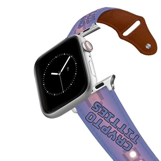 Crypto Titties - Purple Crypto Titties Logo Leather Apple Watch Band