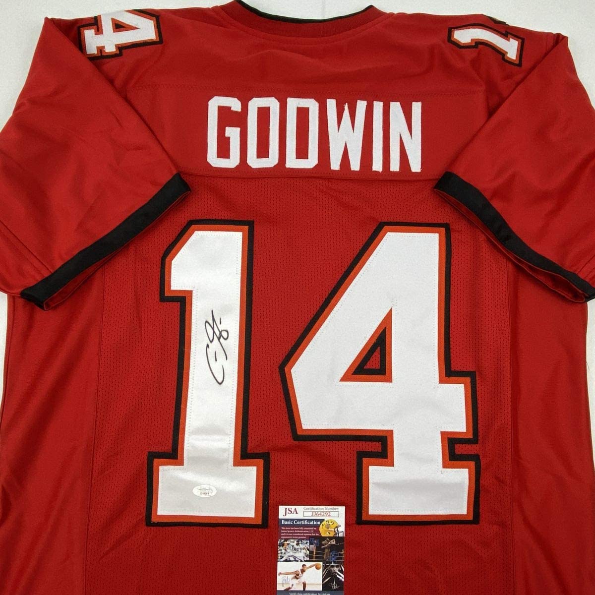 Autographed/Signed Chris Godwin #14 Tampa Bay Red Football Jersey JSA COA