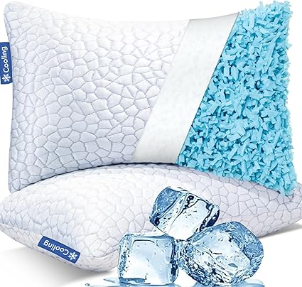Cooling Bed Pillows for Sleeping, Shredded Memory Foam Pillows 2 Pack, Gel Pillows Standard Size Set of 2, Support yet Soft Pillow for Side, Back Sleepers Adjustable Pillow with Removable Cover