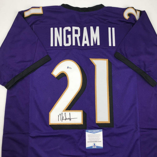 Autographed/Signed Mark Ingram II Baltimore Purple Football Jersey Beckett BAS COA