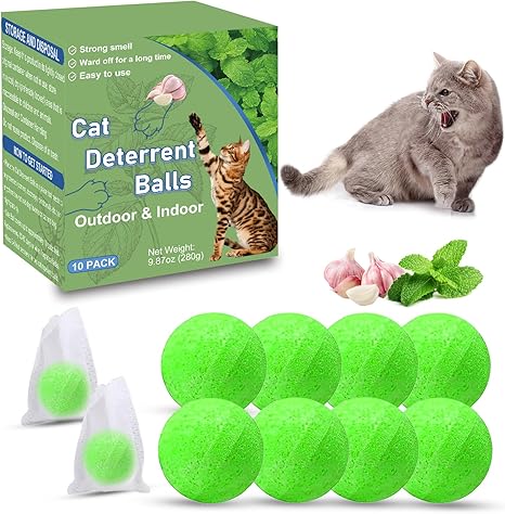 Cat Deterrent Outdoor, Preventing Cats and Dogs from Peeing, 10 Pack Natural Peppermint Oil Cat Deterrent Ball Outdoor Indoor Keep Cats Out of Yard Garden Lawn, Guard Against Scratch and Chew