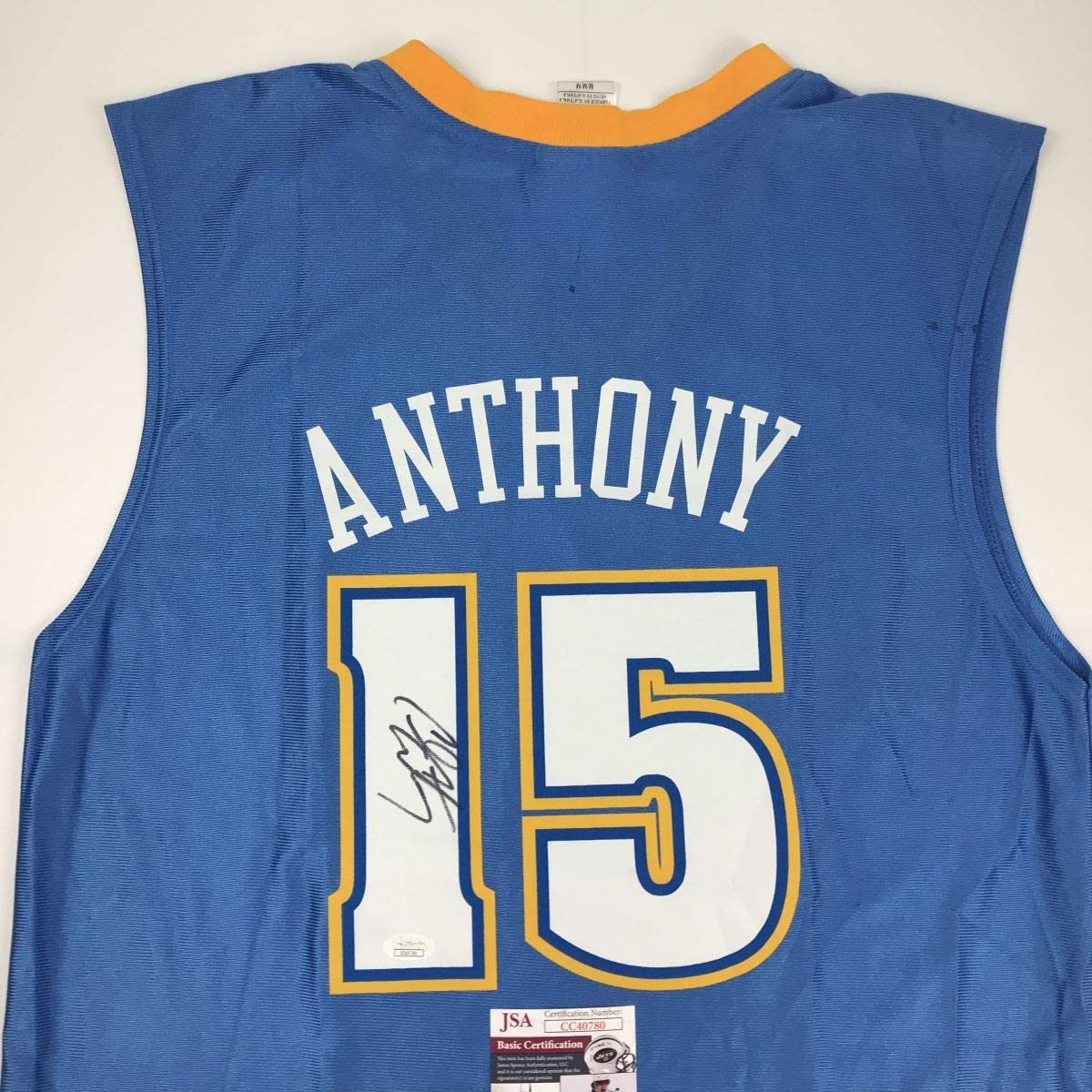 Autographed/Signed Carmelo Anthony Denver Blue Basketball Jersey JSA COA