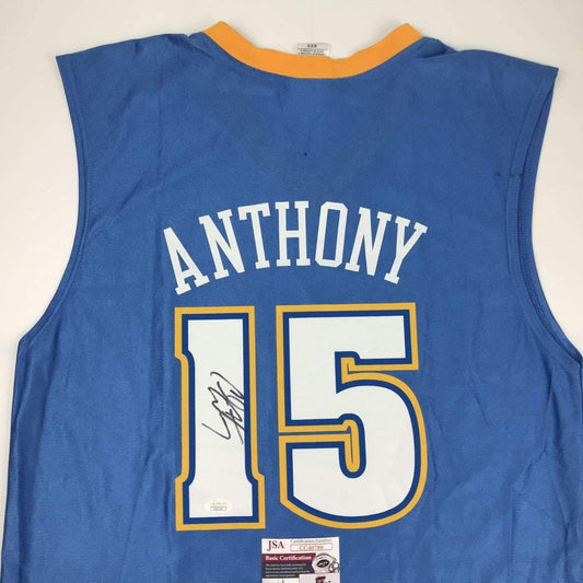 Autographed/Signed Carmelo Anthony Denver Blue Basketball Jersey JSA COA