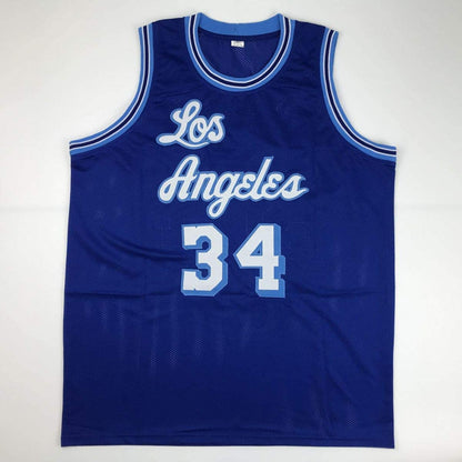 Autographed/Signed Shaquille Shaq O'Neal Los Angeles LA Retro Blue Basketball Jersey JSA COA