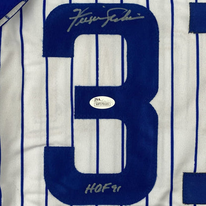 Framed Autographed/Signed Ferguson Fergie Jenkins 35x39 HOF 91 Chicago Pinstripe Baseball Jersey JSA COA