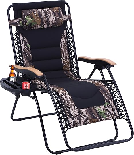 Sophia & William Oversize Zero Gravity Chair, Padded Recliner with Free Cup Holder, Supports 400 LBS (Camouflage)