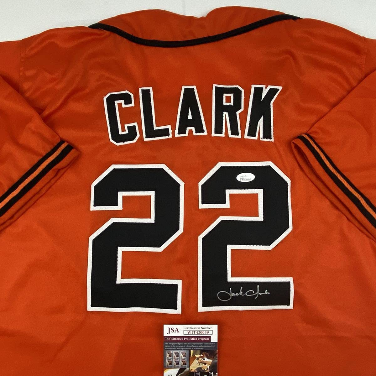 Autographed/Signed Jack Clark San Francisco Orange Baseball Jersey JSA COA