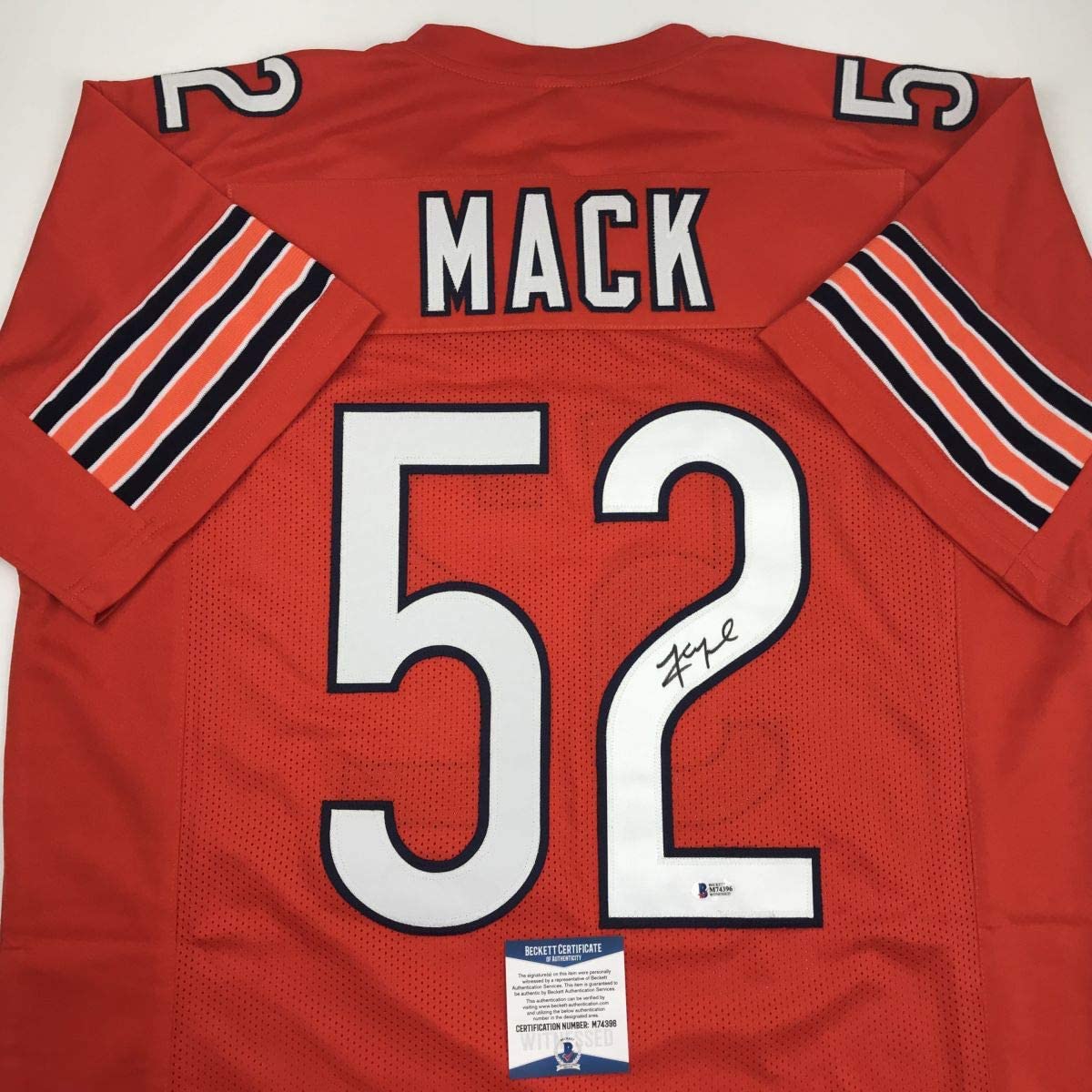 Autographed/Signed Khalil Mack Chicago Orange Football Jersey Beckett BAS COA