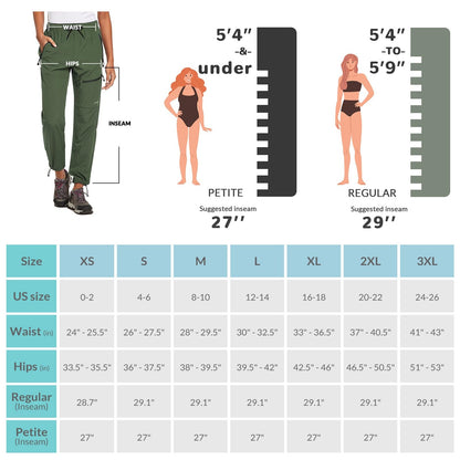 BALEAF Women's Hiking Pants Quick Dry Water Resistant Lightweight Joggers Pant for All Seasons Elastic Waist Army Green Size XS