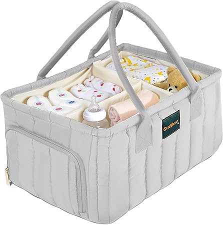 Baby Diaper Caddy Basket Organizer-Sturdy, Breathable & Washable - Stylish Storage, Portable, Car Caddy Organizer, Nursery, Baby Gift Registry Newborn Essentials (Gray)