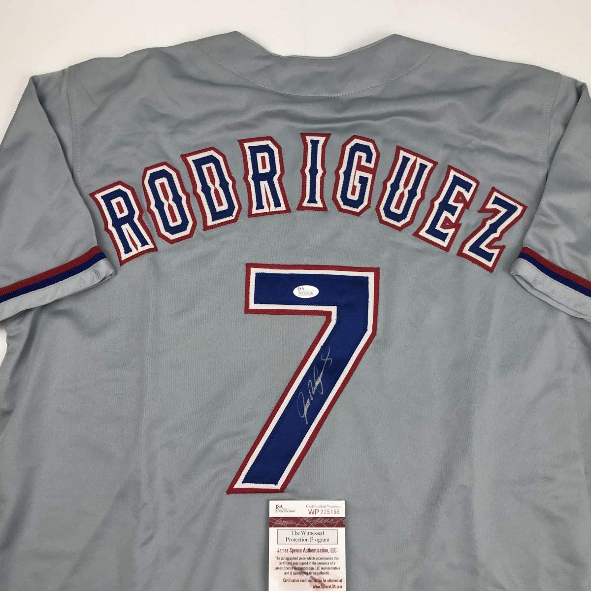 Autographed/Signed Ivan Pudge Rodriguez Texas Grey Baseball Jersey JSA COA