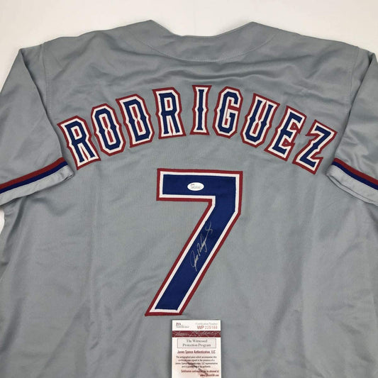Autographed/Signed Ivan Pudge Rodriguez Texas Grey Baseball Jersey JSA COA