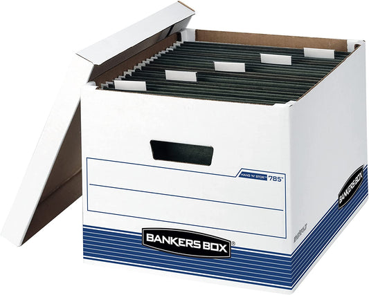 Bankers Box HANG'N'STOR Medium-Duty Storage Boxes, FastFold, Lift-Off Lid, Letter/Legal, 4 Pack (00785)