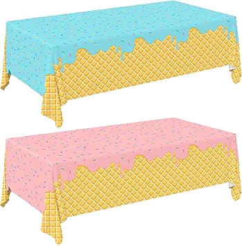 Gatherfun Ice Cream Party Supplies: 2-Pack Ice Cream Birthday Party Decorations, Disposable Plastic Tablecloth, Ideal Table Cover for Kids & Girls Birthday, Baby Shower & Themed Parties, 54 x 108 Inch