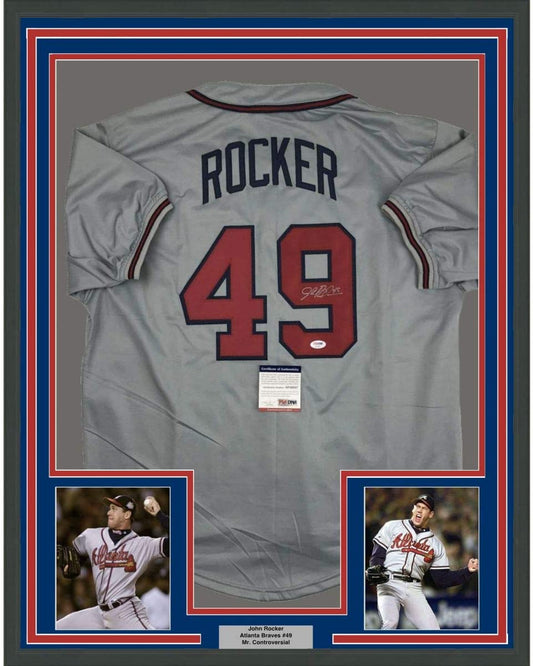 Framed Autographed/Signed John Rocker 35x39 Atlanta Grey Baseball Jersey PSA/DNA COA