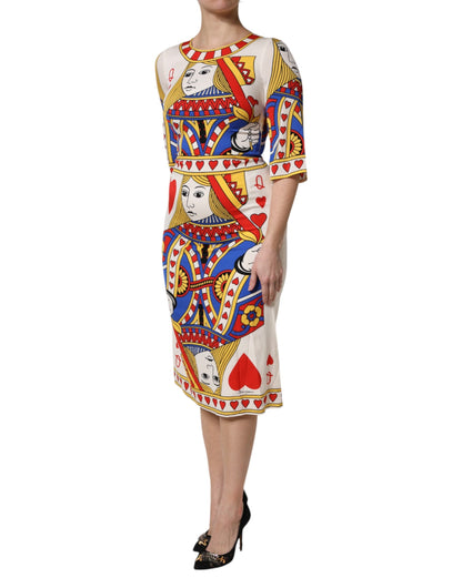 Dolce & Gabbana White Queen Of Heart Short Sleeve Midi Dress