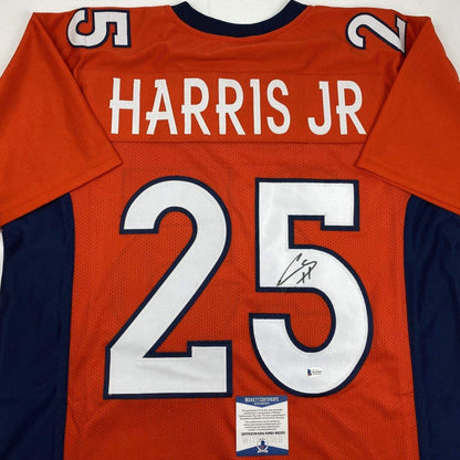 Autographed/Signed Chris Harris Jr. Denver Orange Football Jersey Beckett BAS COA