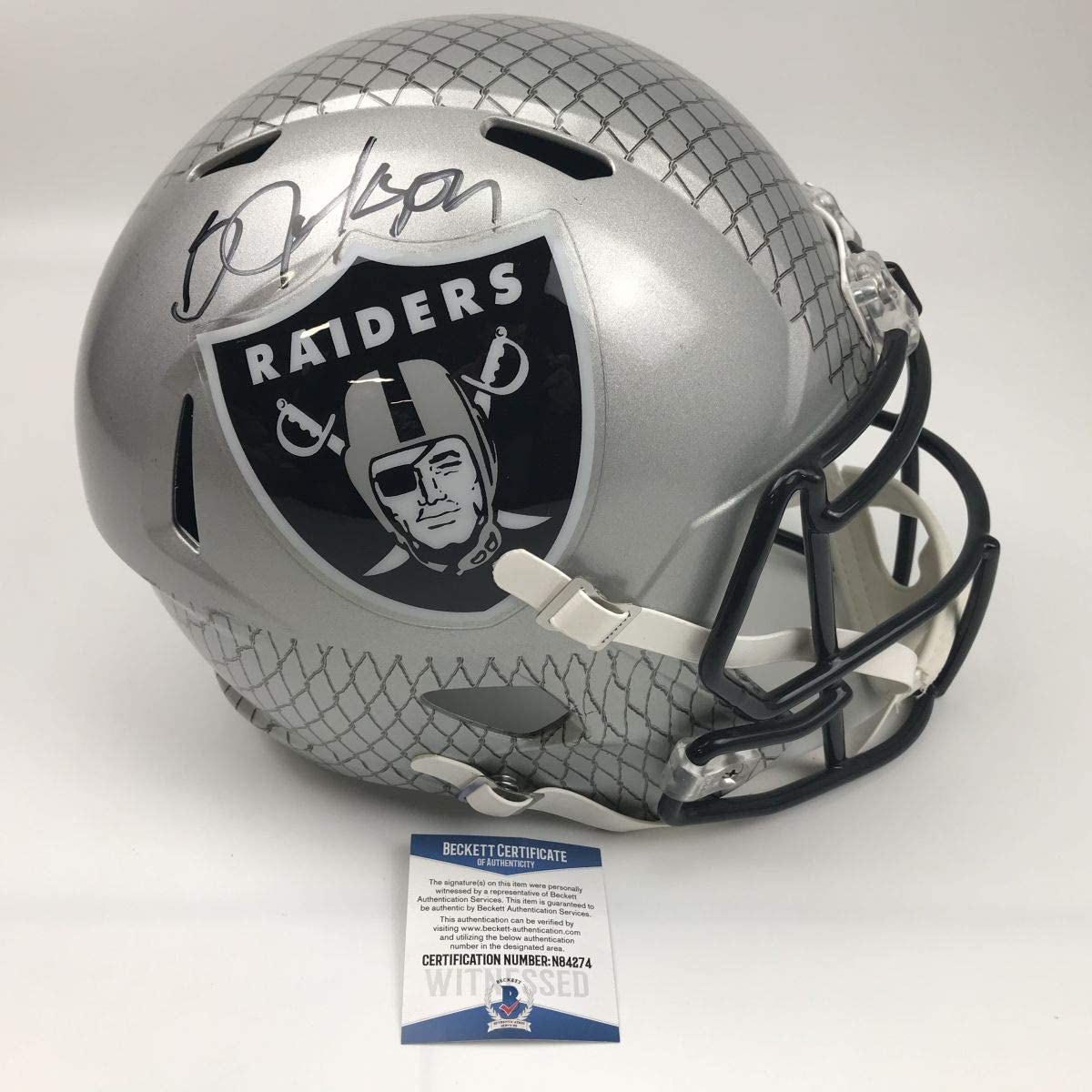 Autographed/Signed Bo Jackson Oakland Raiders Full Size FS F/S Replica Football Helmet Beckett BAS COA