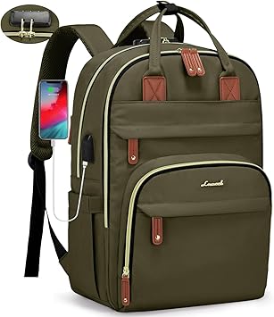 LOVEVOOK Laptop Backpack for Men & Women Unisex Travel Anti-Theft Bag Business Work Computer Backpacks Purse College Bag, Casual Hiking Daypack with Lock, 15.6 Inch, Army Green