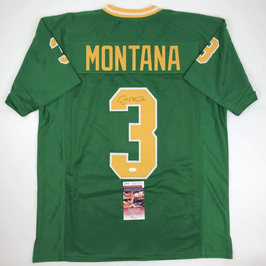 Autographed/Signed Joe Montana Notre Dame Green College Football Jersey JSA COA