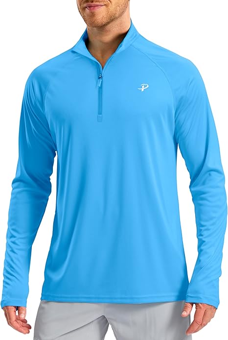 Pudolla Men's Long Sleeve Sun Shirts 1/4 Zip UV SPF UPF 50+ Rash Guard Fishing Running Hiking Outdoor Shirts