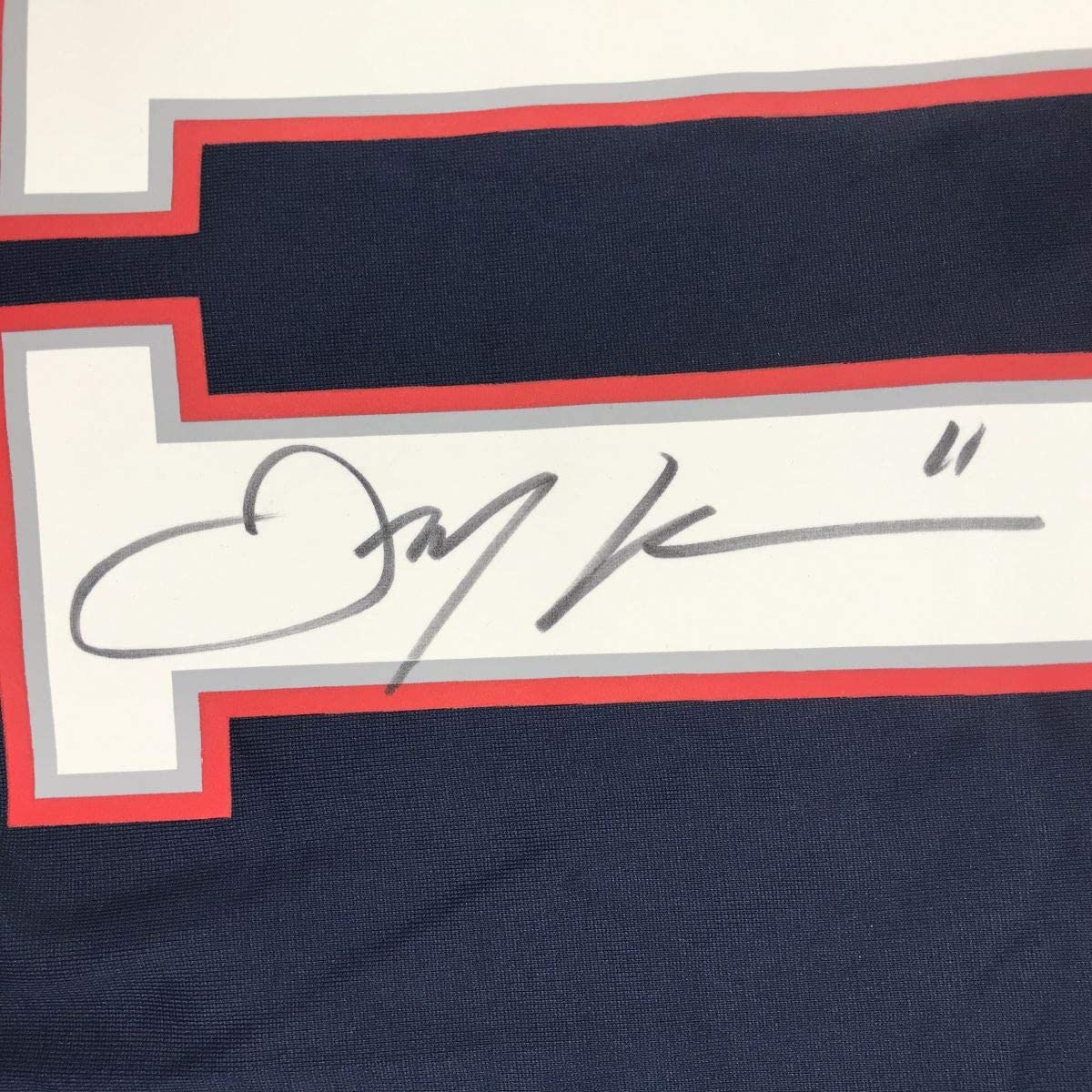 Autographed/Signed Julian Edelman New England Blue Nike Football Jersey Beckett BAS COA