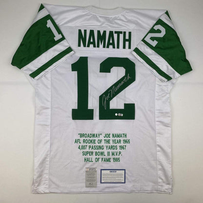 Autographed/Signed Joe Namath New York White Stat Football Jersey Steiner Sports COA
