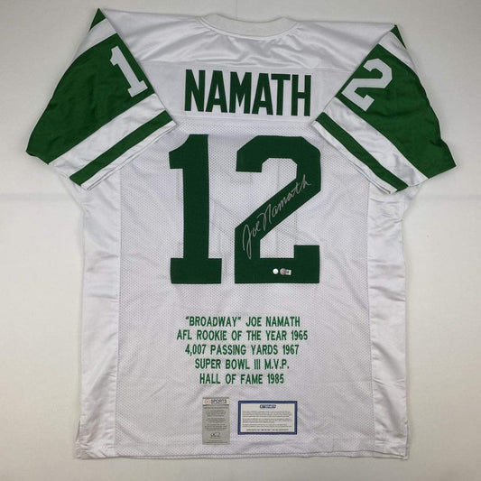 Autographed/Signed Joe Namath New York White Stat Football Jersey Steiner Sports COA