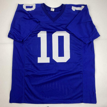 Autographed/Signed Eli Manning New York Blue Football Jersey Steiner Sports COA Hologram Only