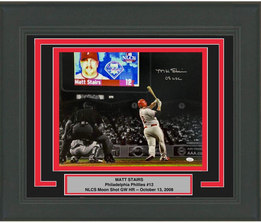 Framed Autographed/Signed Matt Stairs 08 WSC Moon Shot Philadelphia Phillies 16x20 Baseball Photo JSA COA