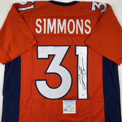Autographed/Signed Justin Simmons Denver Orange Football Jersey PSA/DNA COA
