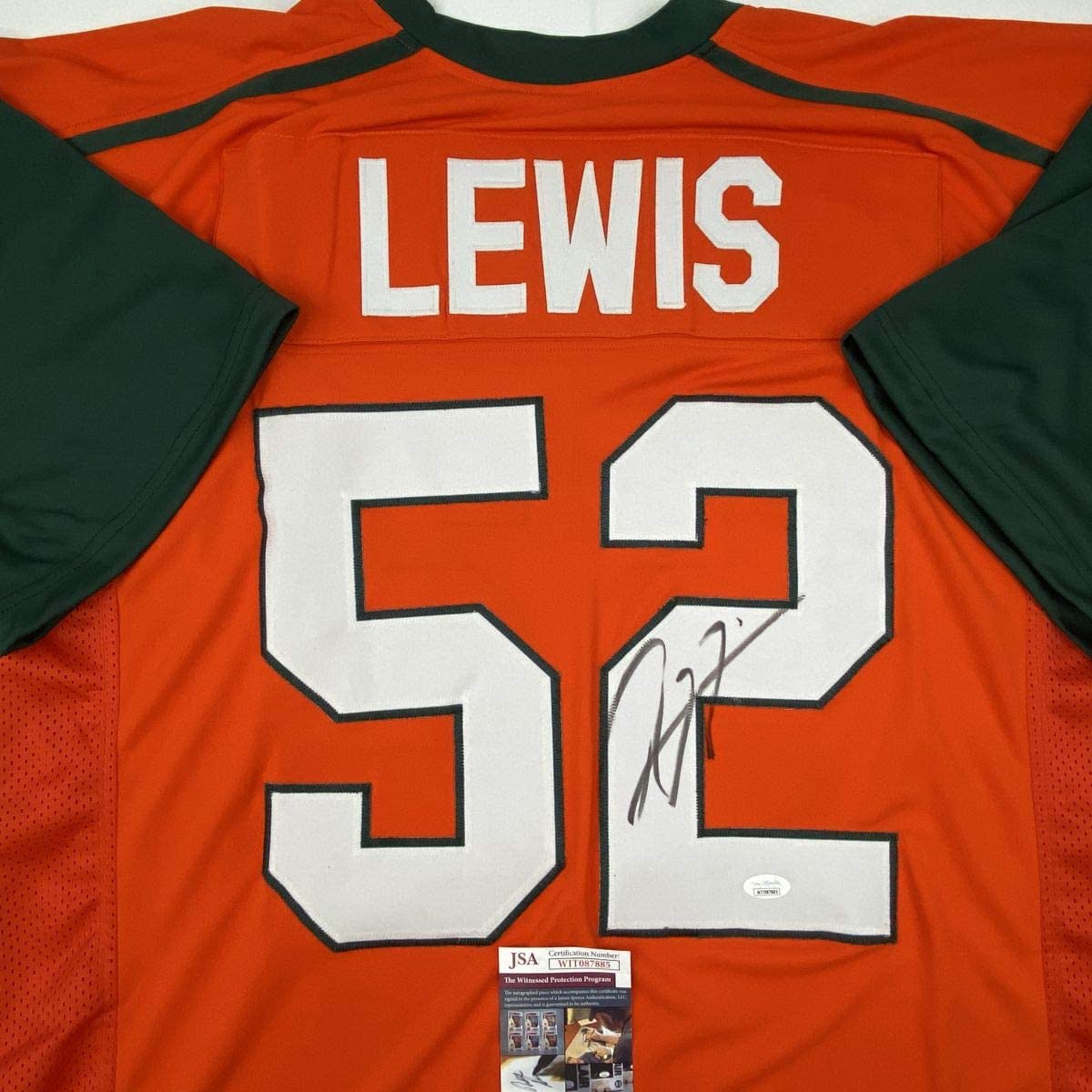 Autographed/Signed Ray Lewis Miami Orange College Football Jersey JSA COA