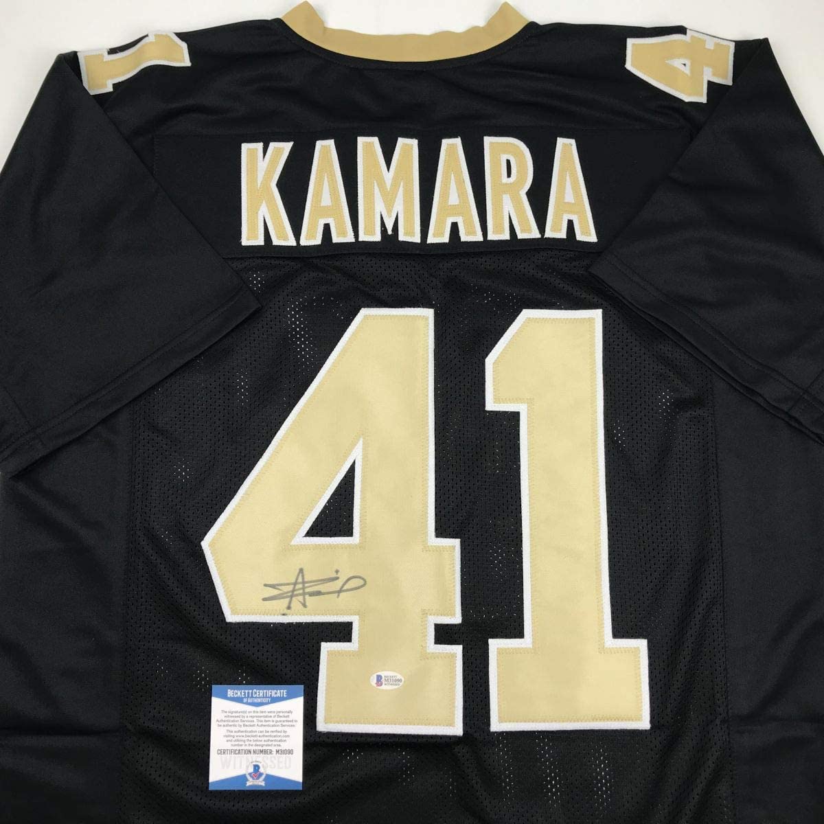 Autographed/Signed Alvin Kamara New Orleans Black Football Jersey Beckett BAS COA