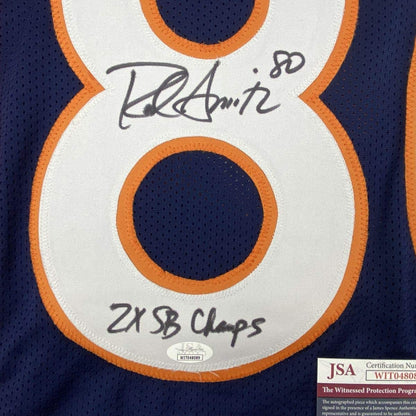 Autographed/Signed Rod Smith 2x SB Champ Denver Blue Football Jersey JSA COA
