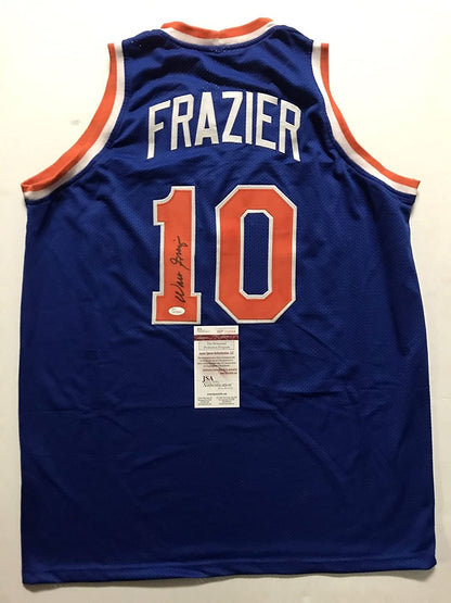Autographed/Signed Walt Frazier New York Knicks Blue Basketball Jersey JSA COA