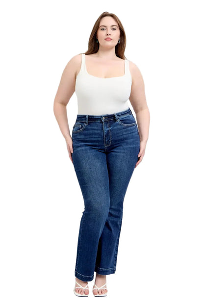 Full-Size High-Rise Flare Jeans with Pockets Plus Size